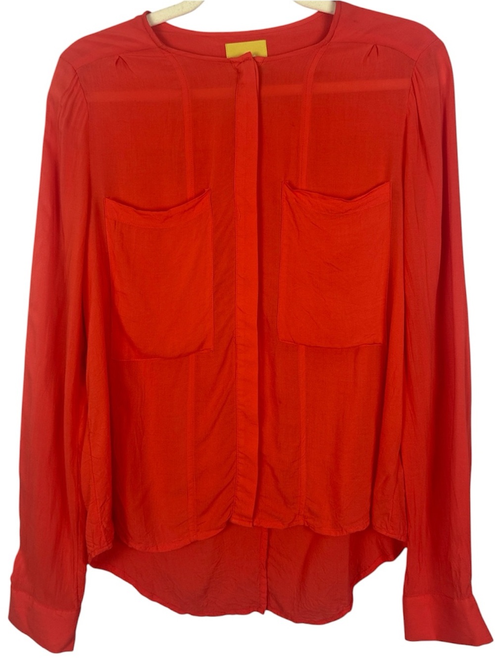 Maeve Anthropologie Coral Red Hidden Placket Long Sleeve Blouse Size 8